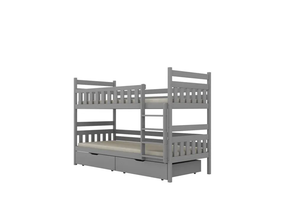 Łóżko piętrowe BARTEK 180x80 szare drewniane z szufladami | MIRAT. kolekcja BARTEK