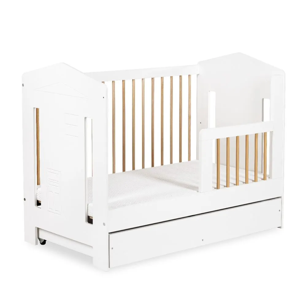 Łóżeczko dziecięce IDA 120x60 białe/buk z wyciąganymi szczebelkami I sklep meblowy MIRAT.