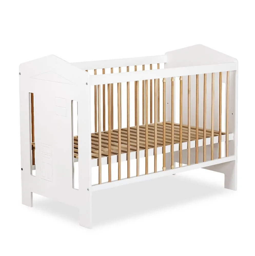 Łóżeczko dziecięce IDA 120x60 białe/buk z wyciąganymi szczebelkami I sklep meblowy MIRAT.