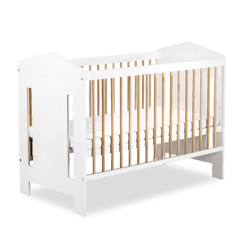 Łóżeczko dziecięce IDA 120x60 białe/buk z wyciąganymi szczebelkami I sklep meblowy MIRAT.