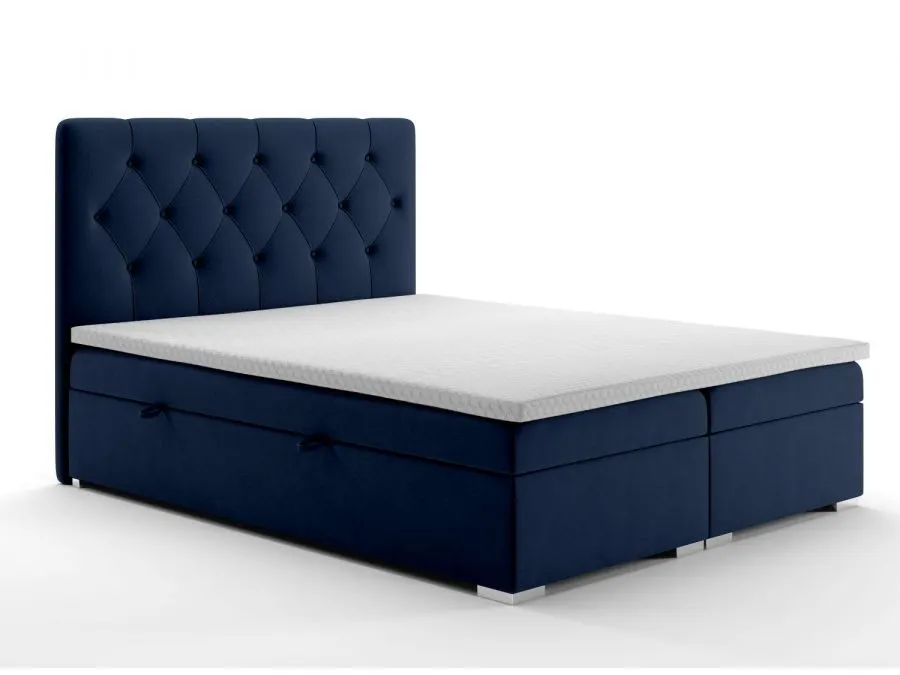 Łóżko kontynentalne INTENSO 140 granatowe velvet do sypialni w stylu glamour | MIRAT. styl GLAMOUR