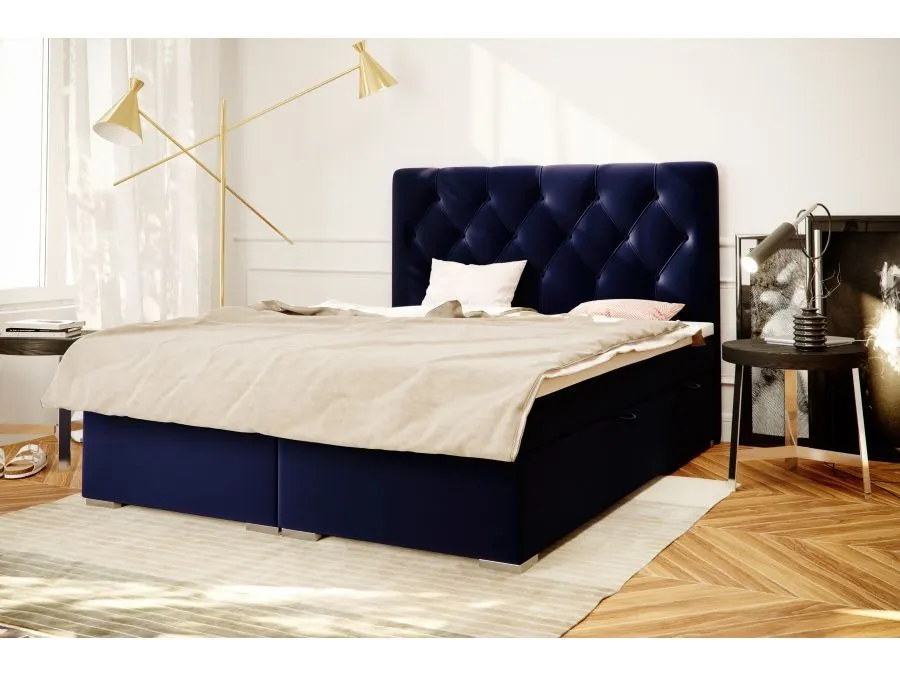 Łóżko kontynentalne INTENSO 140 beżowe velvet do sypialni w stylu glamour | MIRAT. w stylu GLAMOUR kolekcja