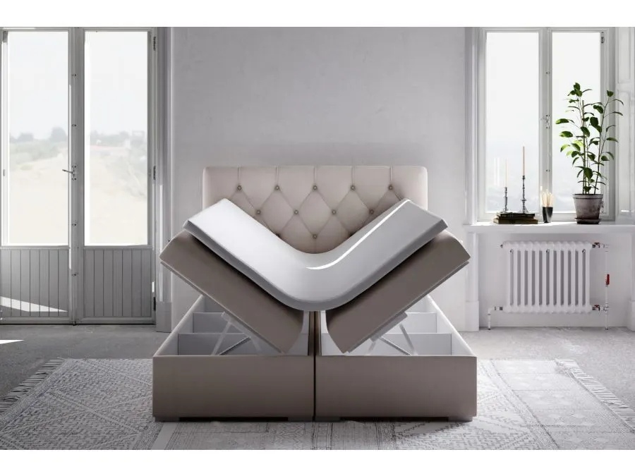 Łóżko kontynentalne INTENSO 140 beżowe velvet do sypialni w stylu glamour | MIRAT. w stylu GLAMOUR kolekcja