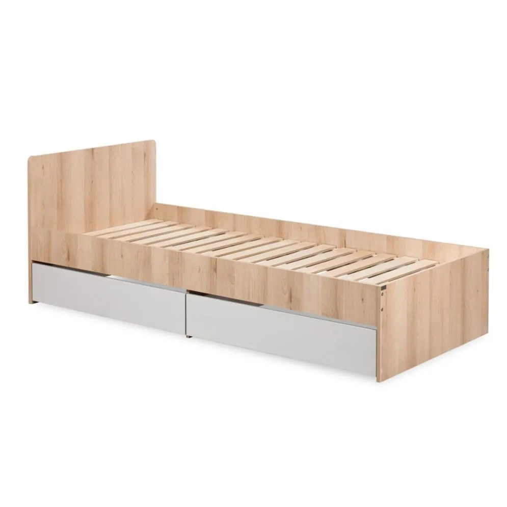 Łóżko młodzieżowe DALIA 90x200 buk/szare jednoosobowe I sklep meblowy MIRAT. styl SKANDYNAWSKI kolekcja DALIA