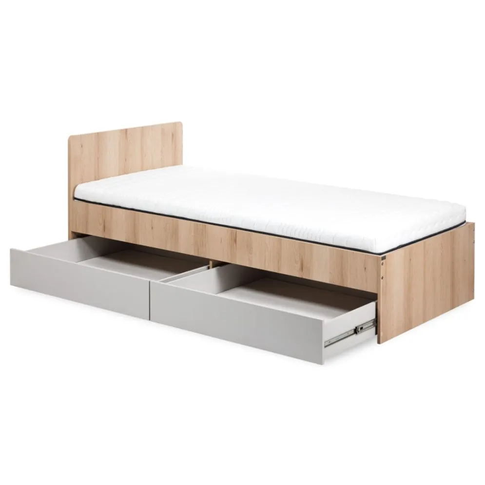 Łóżko młodzieżowe DALIA 90x200 buk/szare jednoosobowe I sklep meblowy MIRAT. styl SKANDYNAWSKI kolekcja DALIA