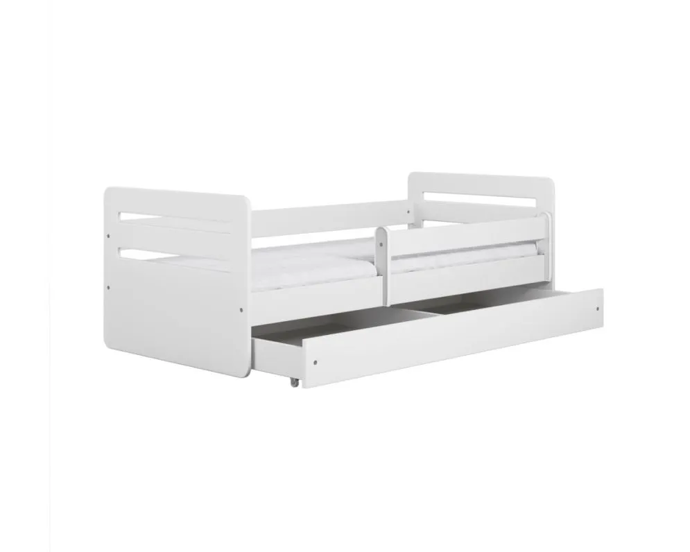 Łóżko dziecięce TOMI białe z barierką i szufladą | MIRAT.