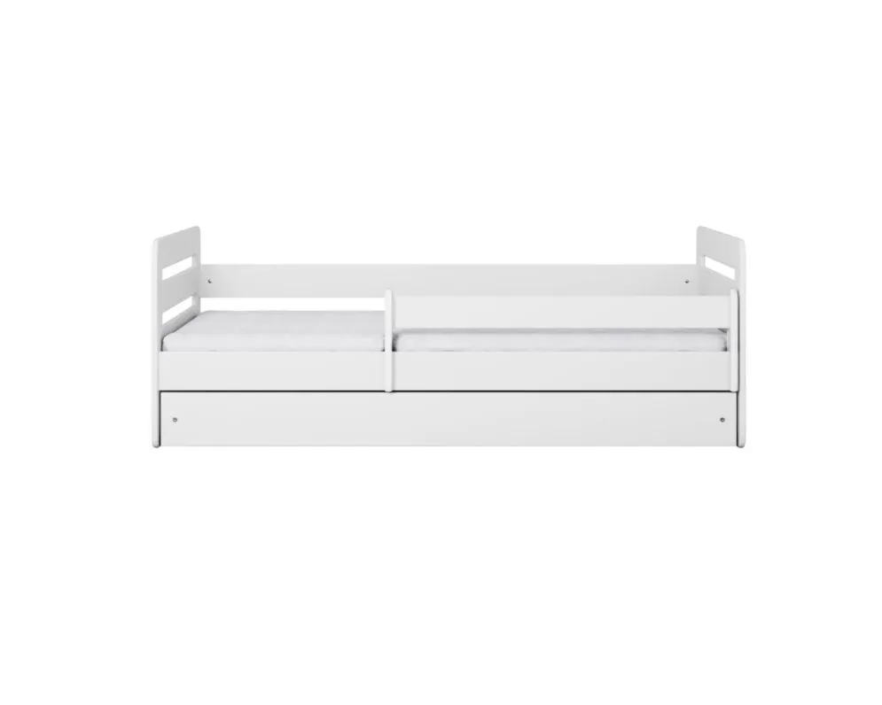 Łóżko dziecięce TOMI białe z barierką i szufladą | MIRAT.