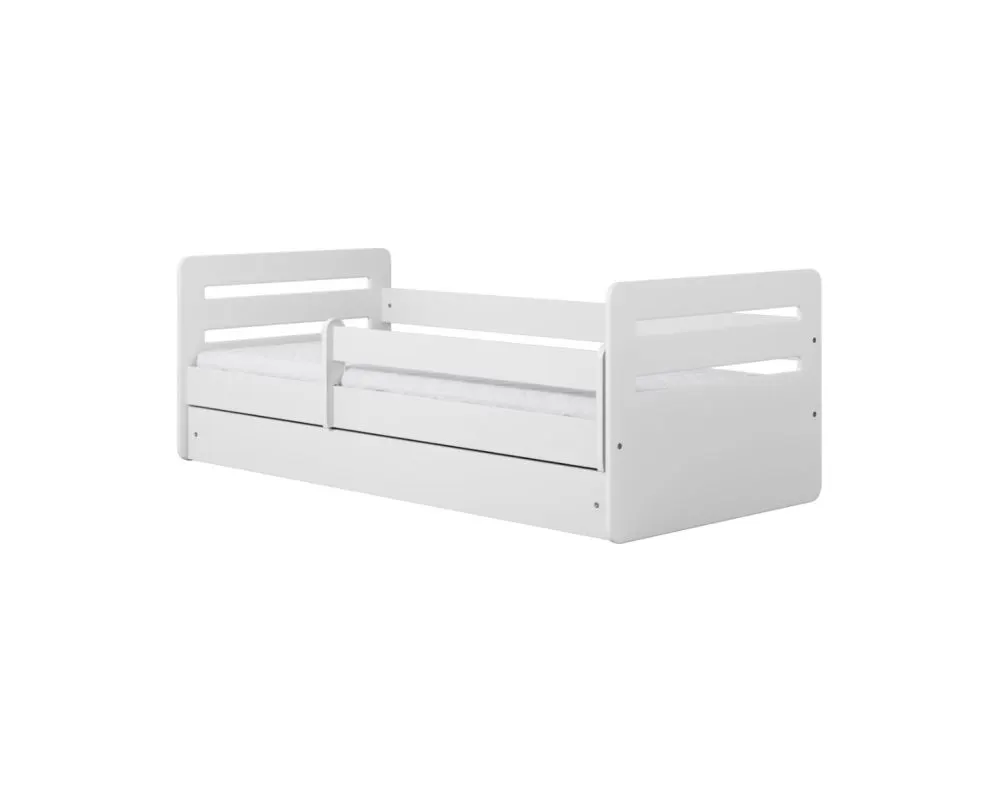 Łóżko dziecięce TOMI białe z barierką i szufladą | MIRAT.
