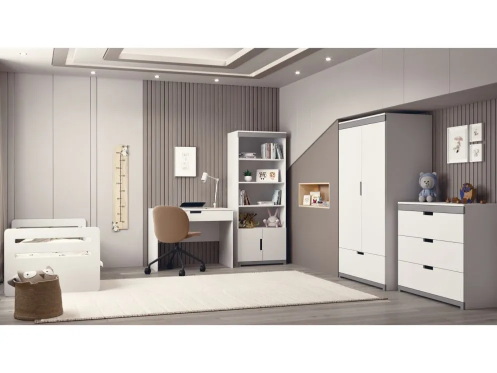 Łóżko dziecięce TOMI białe z barierką i szufladą | MIRAT.