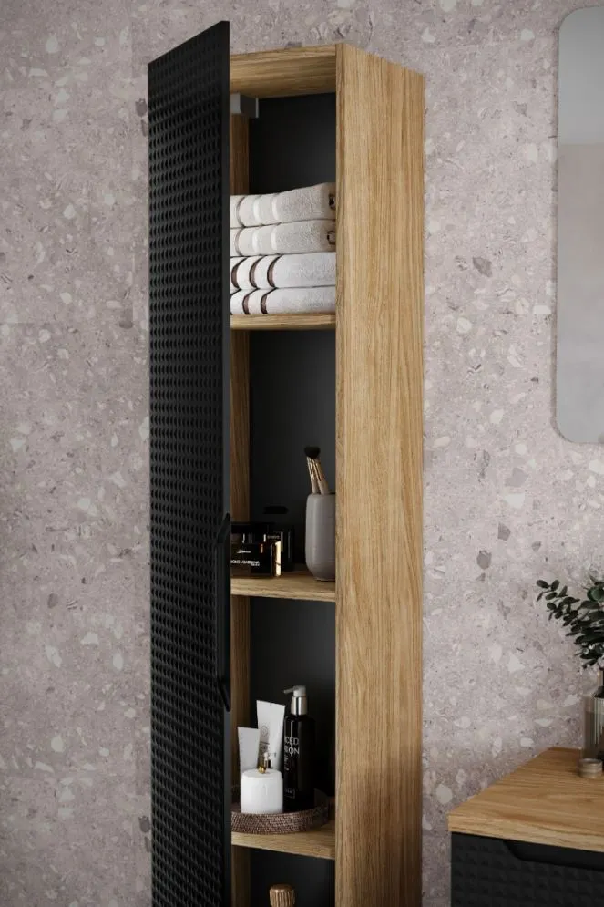 Szafka łazienkowa LUXOR BLACK 80-01-1D 35cm dąb olejowany/czarna wysoki słupek I sklep meblowy MIRAT. styl GLAMOUR