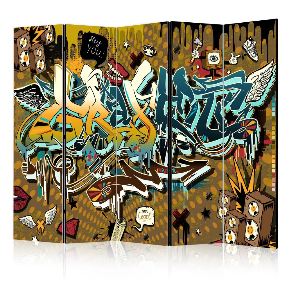 Parawan akustyczny Street art 225x172 cm 5-częściowy wielokolorowy | MIRAT.