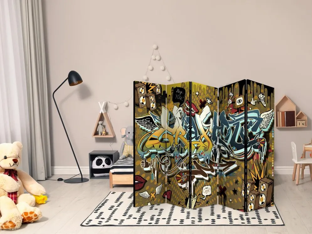 Parawan akustyczny Street art 225x172 cm 5-częściowy wielokolorowy | MIRAT.