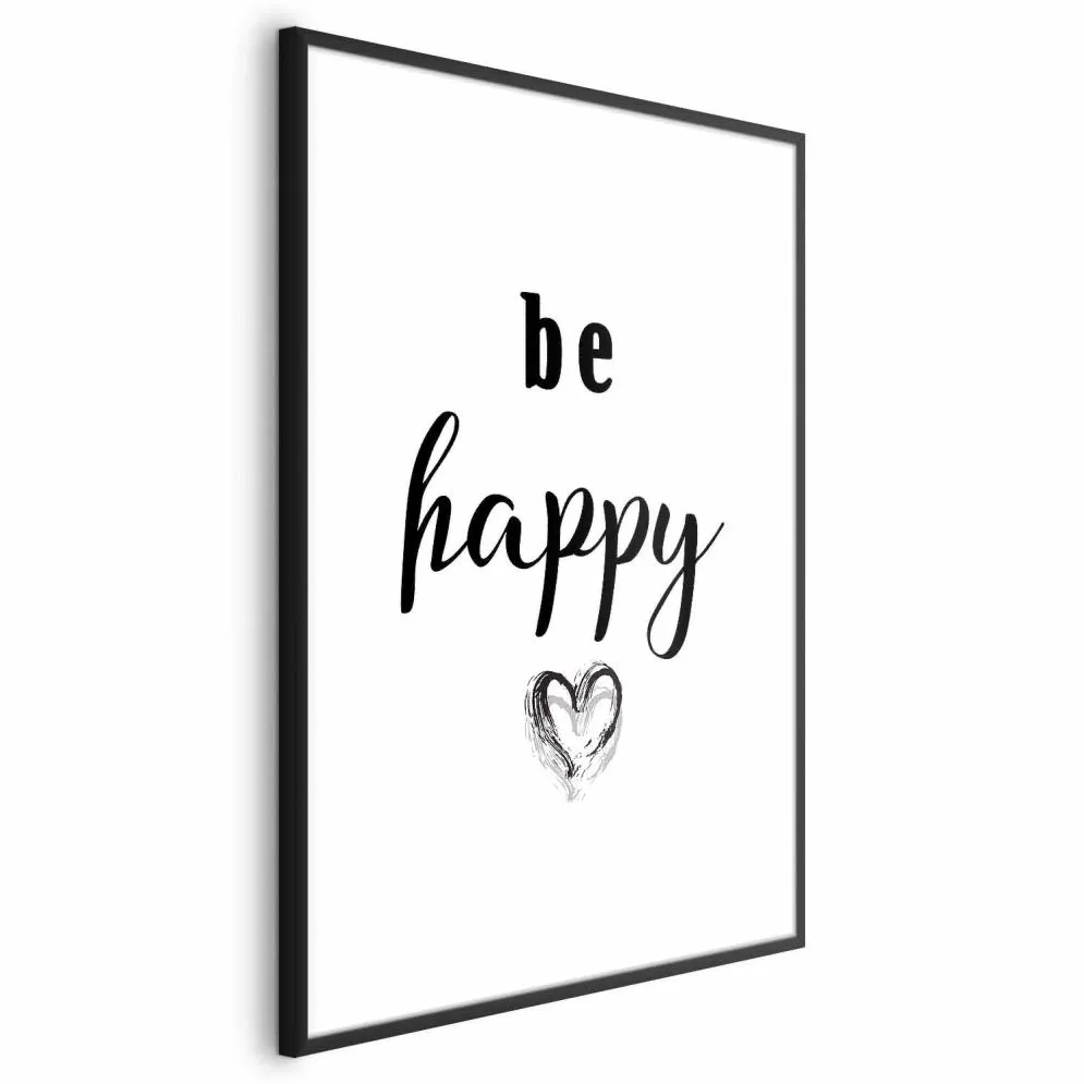 Plakat Be happy 21x30 cm z ramą czarną z marginesem | MIRAT.