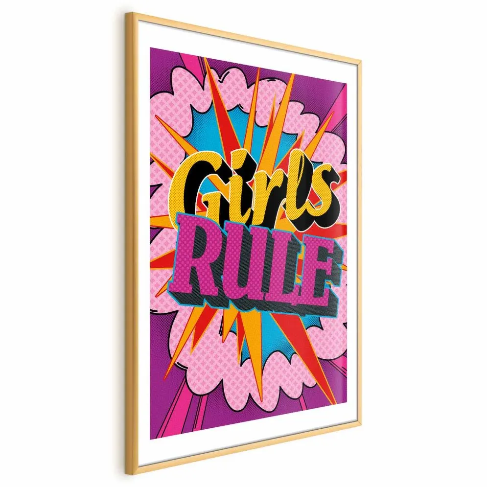 Plakat Girls Rule 40x60 cm z ramą złotą z marginesem | MIRAT.