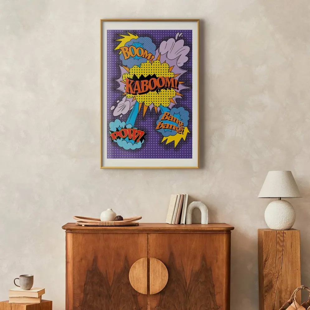 Plakat Kaboom 29,7x42 cm z ramą złotą z marginesem | MIRAT.