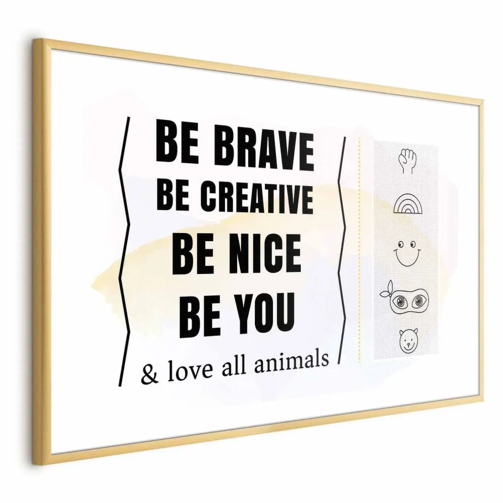 Plakat Bądź sobą 30x21 cm z ramą złotą z marginesem | MIRAT.