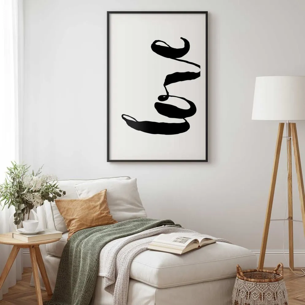 Plakat Czarne Love 40x60 cm z ramą czarną z marginesem | MIRAT.