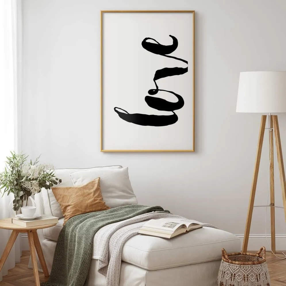 Plakat Czarne Love 60x90 cm z ramą złotą z marginesem | MIRAT.