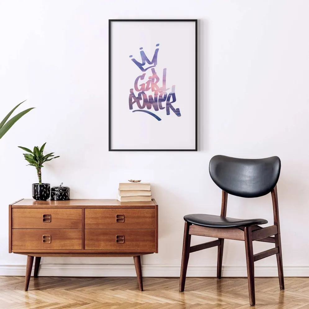 Plakat Girl Power 60x90 cm z ramą czarną z marginesem | MIRAT.