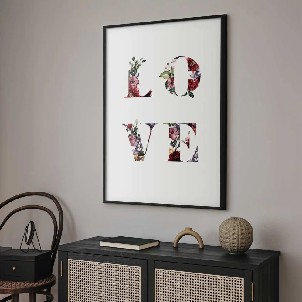 Plakat Miłość w kwiatach 21x30 cm z ramą czarną bez marginesu | MIRAT.