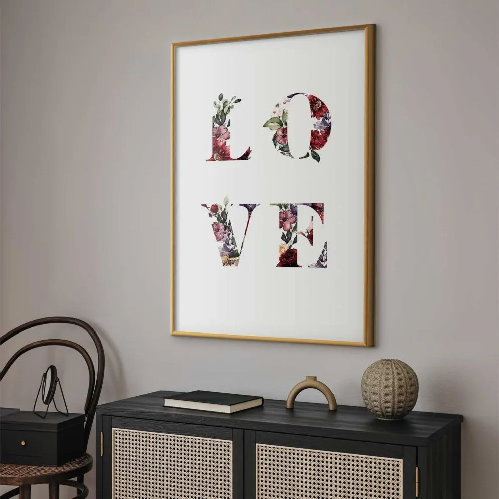 Plakat Miłość w kwiatach 40x60 cm z ramą złotą bez marginesu | MIRAT.