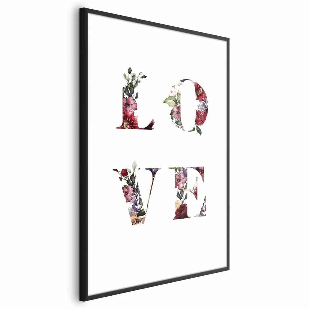 Plakat Miłość w kwiatach 21x30 cm z ramą czarną bez marginesu | MIRAT.