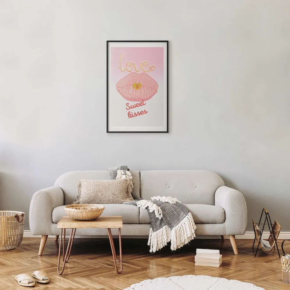 Plakat Sweet Kisses 21x30 cm z ramą czarną z marginesem | MIRAT.