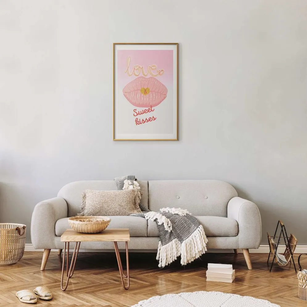 Plakat Sweet Kisses 40x60 cm z ramą złotą z marginesem | MIRAT.