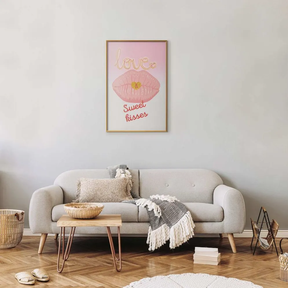 Plakat Sweet Kisses 21x30 cm z ramą złotą bez marginesu | MIRAT.