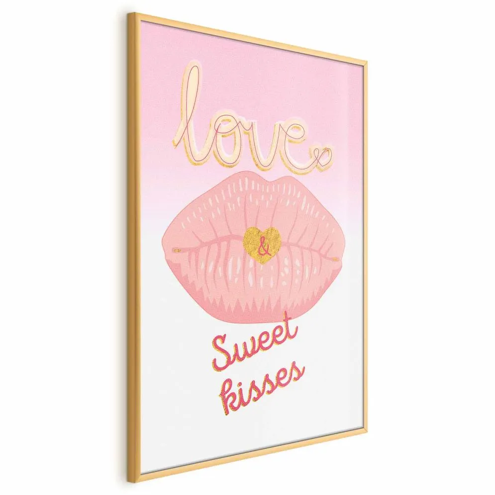 Plakat Sweet Kisses 21x30 cm z ramą złotą bez marginesu | MIRAT.