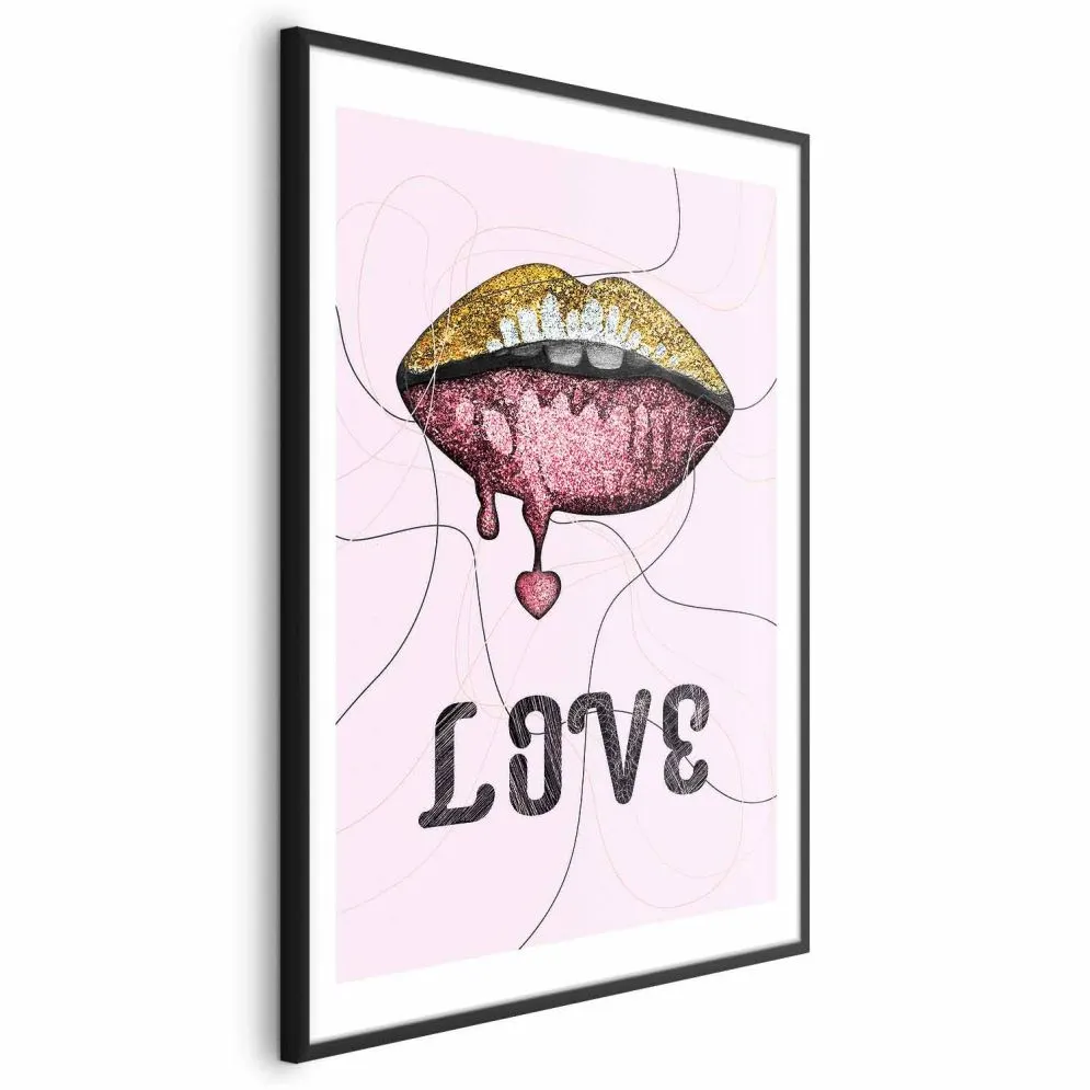 Plakat Płynne usta 21x30 cm z ramą czarną z marginesem | MIRAT.