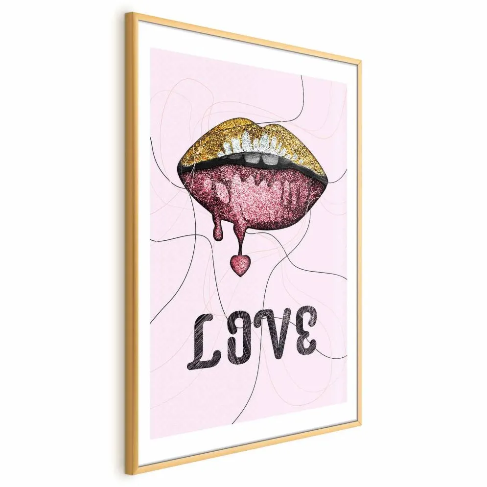 Plakat Płynne usta 29,7x42 cm z ramą złotą z marginesem | MIRAT.