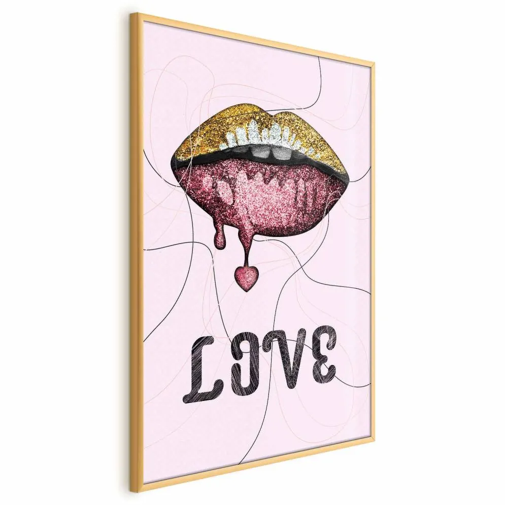 Plakat Płynne usta 40x60 cm z ramą złotą bez marginesu | MIRAT.