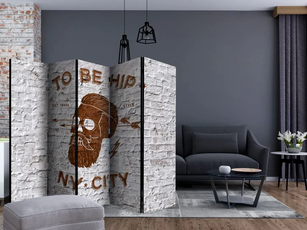 Parawan dwustronny Street art 225x172 cm 5-częściowy szary | MIRAT.