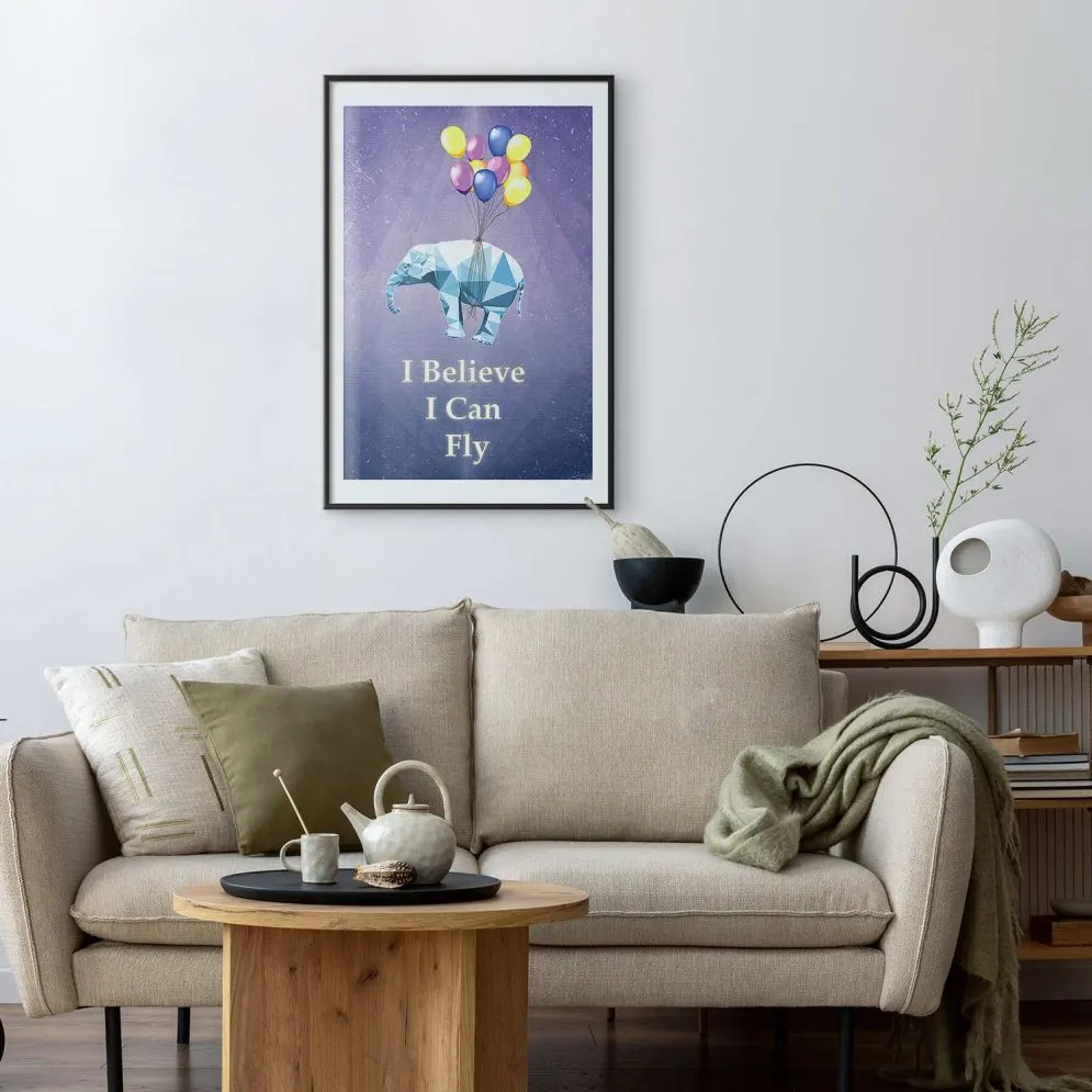 Plakat Latający słoń 60x90 cm z ramą czarną z marginesem | MIRAT.