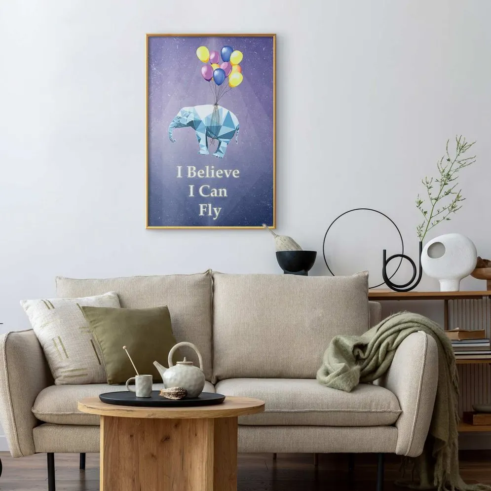 Plakat Latający słoń 40x60 cm z ramą złotą bez marginesu | MIRAT.