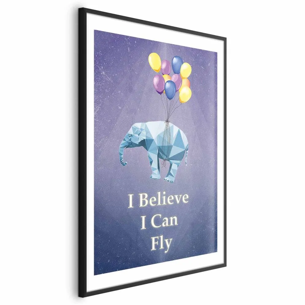 Plakat Latający słoń 60x90 cm z ramą czarną z marginesem | MIRAT.