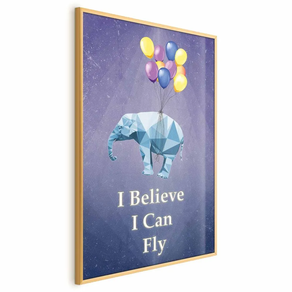 Plakat Latający słoń 40x60 cm z ramą złotą bez marginesu | MIRAT.