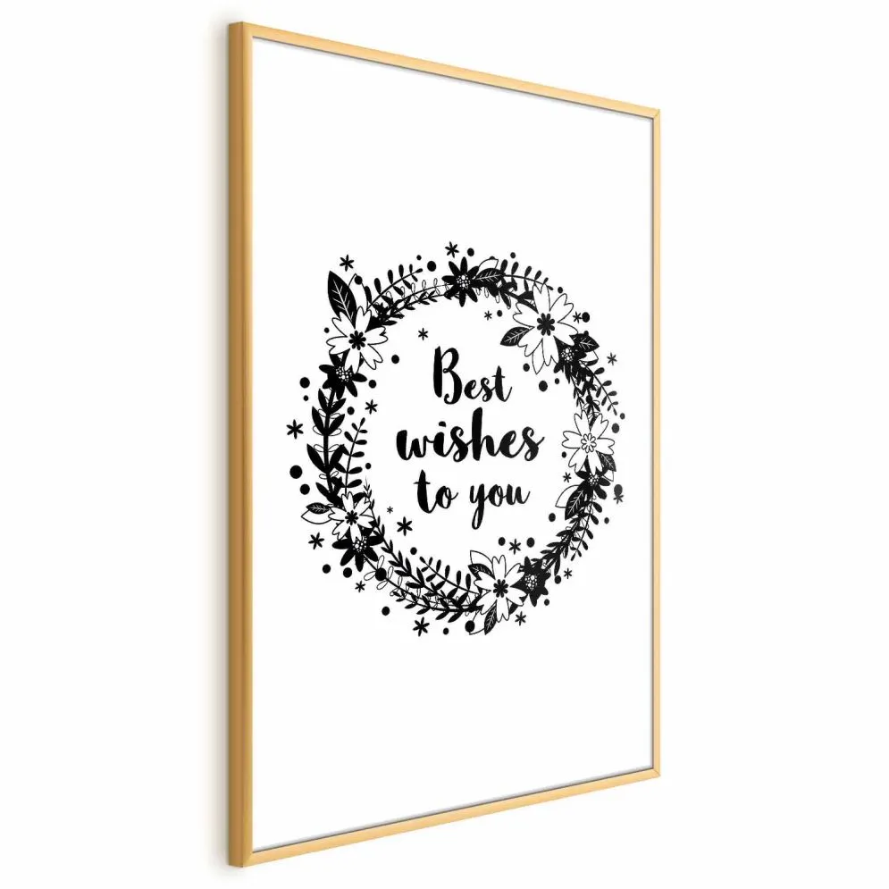 Plakat Best wishes 29,7x42 cm z ramą złotą z marginesem | MIRAT.