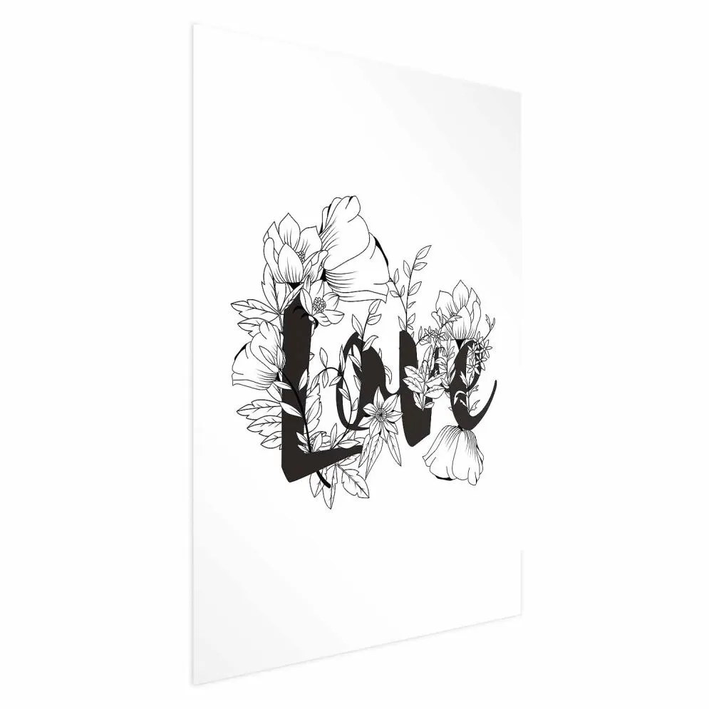 Plakat Love w kwiatach 21x30 cm bez ramy z marginesem | MIRAT.