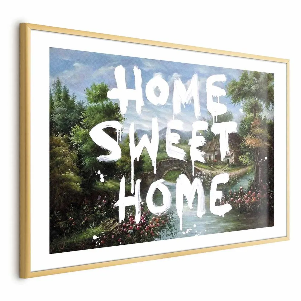 Plakat Wymarzony dom 30x21 cm z ramą złotą z marginesem | MIRAT.