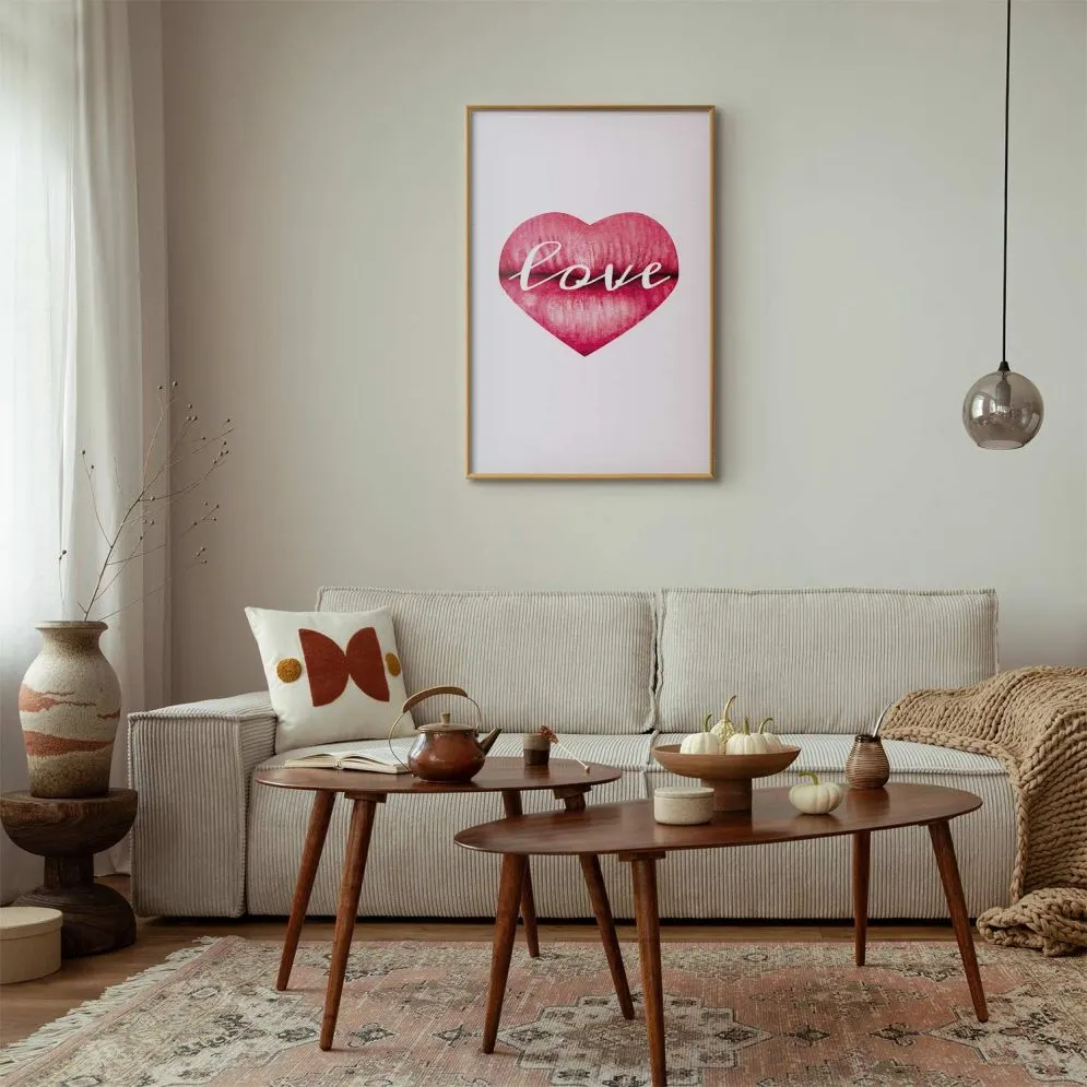 Plakat Miłosne usta 21x30 cm z ramą złotą bez marginesu | MIRAT.