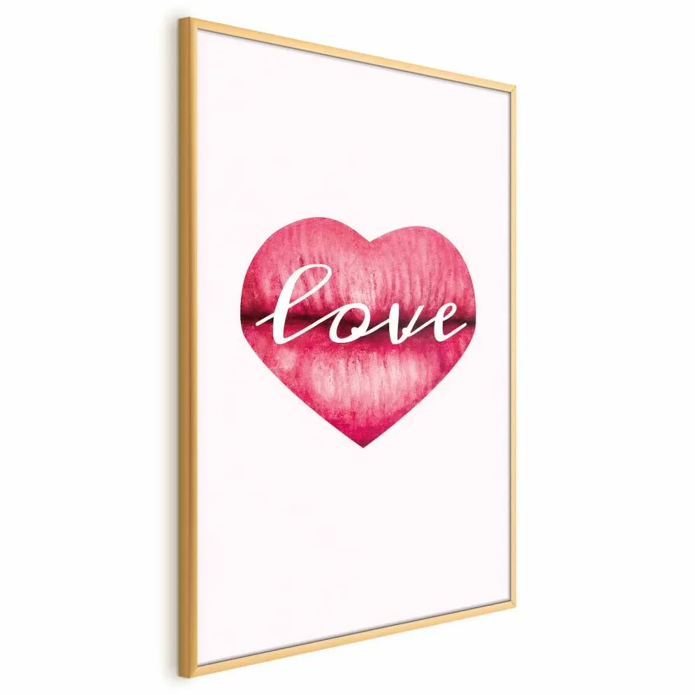 Plakat Miłosne usta 21x30 cm z ramą złotą bez marginesu | MIRAT.