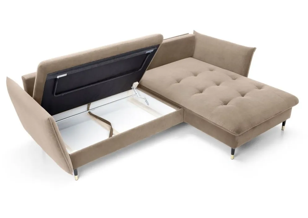 Narożnik z funkcją spania ATENA beżowy prawy z poduszkami I sklep meblowy MIRAT. styl GLAMOUR