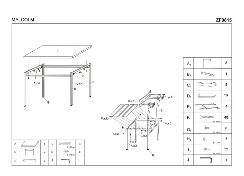 Zestaw MALCOLM - stół i 4 krzesła do jadalni | MIRAT.