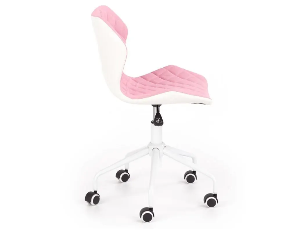 Fotel dla dziecka MATRIX 3 obrotowy różowy pikowany z ekoskórzanym białym tyłem | MIRAT.