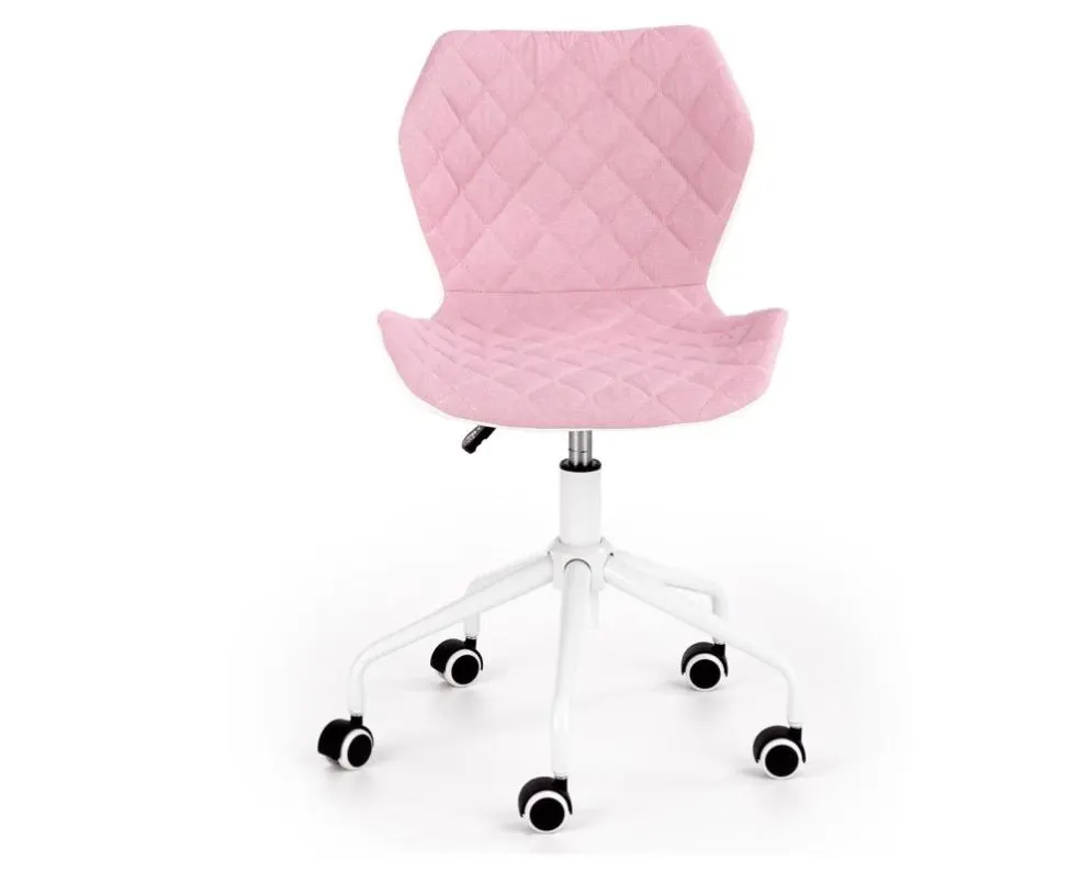 Fotel dla dziecka MATRIX 3 obrotowy różowy pikowany z ekoskórzanym białym tyłem | MIRAT.