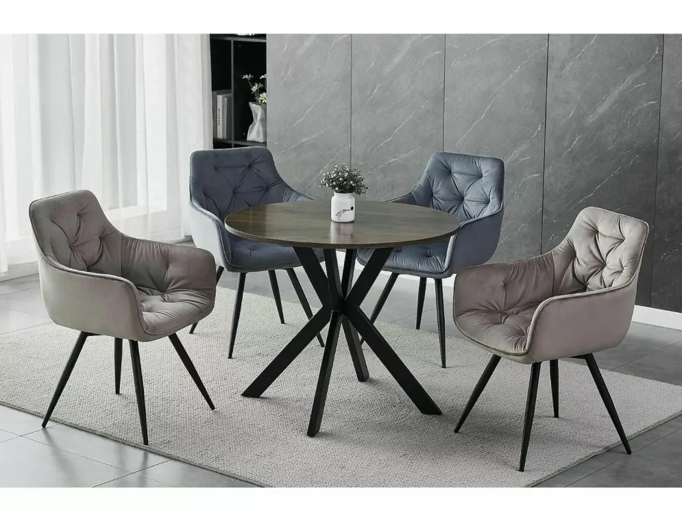 Krzesło tapicerowane MANGO VELVET szare obrotowe pikowane I sklep meblowy MIRAT. styl GLAMOUR