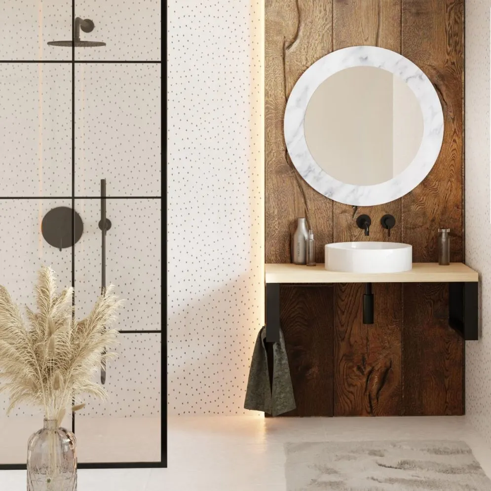 Lustro okrągłe MORENA WHITE MARBLE 80cm biały marmur na szkle I sklep meblowy MIRAT.