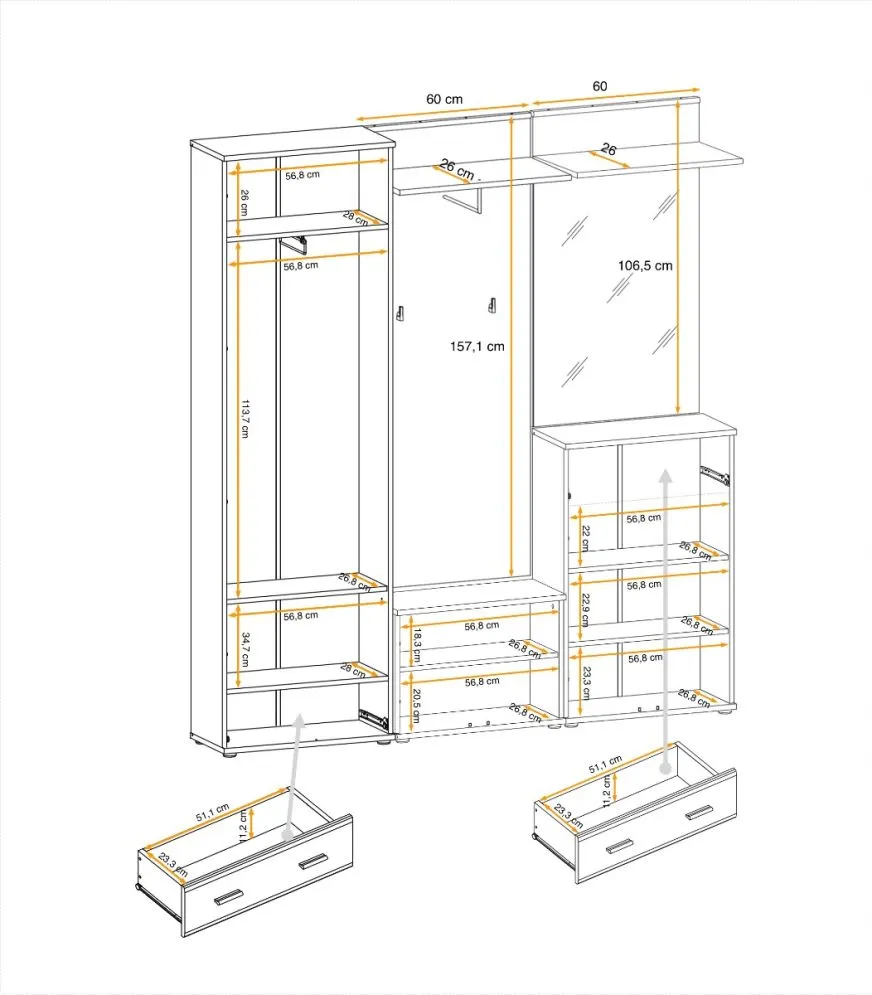 Garderoba do przedpokoju MARCO III antracyt/dąb artisan z siedziskiem I sklep meblowy MIRAT.